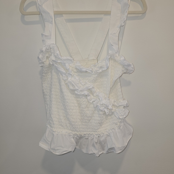Anthropologie White Ruffled Tank Top Size Xl Preloved In Great Condition - Picture 1 of 7